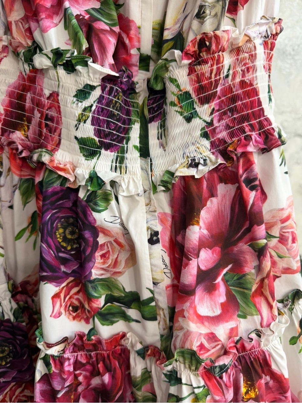 Floral Puff-Sleeve Girls' Dress in White and Pink - Picture 3 of 4